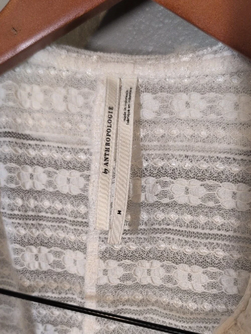 Whimsical Anthropologie Ivory Lace-Pattern Knit Top Flattering